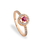 Auksinis žiedas su rubinu ir deimantais